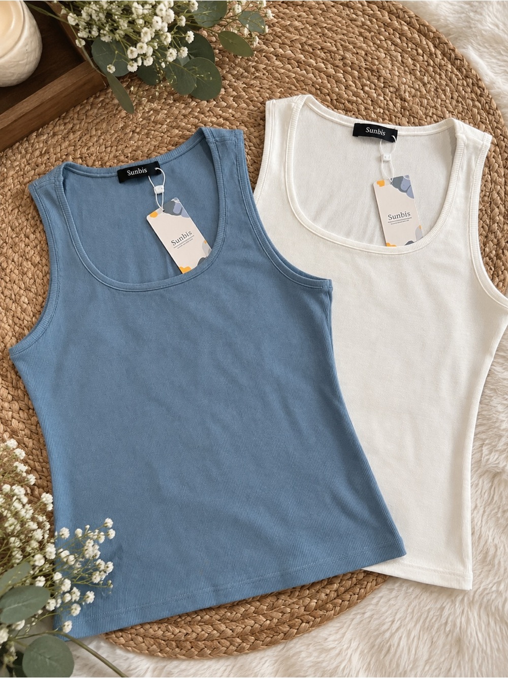 Sunbs 2- Ribbed Tank Tops – Blue & White
(BR666/2p)